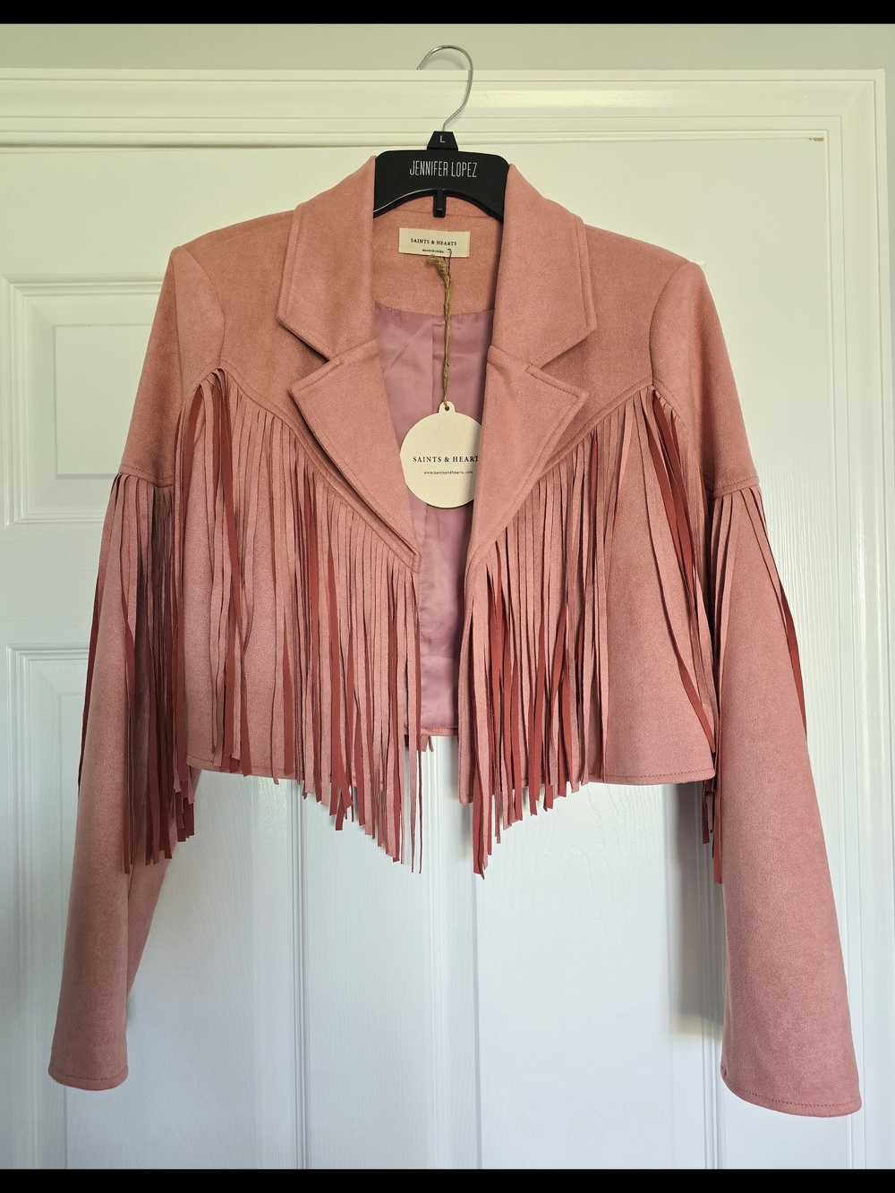 Nanamacs Women's Pink Suede Feel Fringe Western Jacket